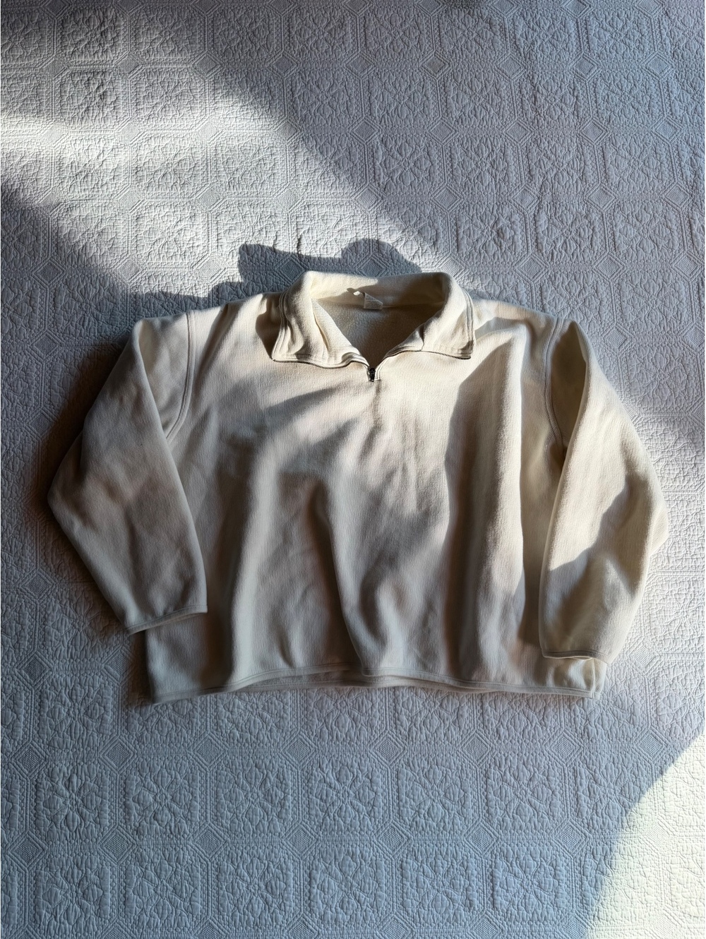 Cream 3XL Fleece Pullover Sweatshirt with Half-Zip Collar